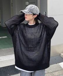 【Chikashitsu +】lib mesh knit / 【チカシツプラス】リブメッシュ長袖ニット