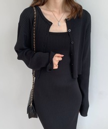 ボーダー＆無地カーディガンセットリブニットキャミワンピース