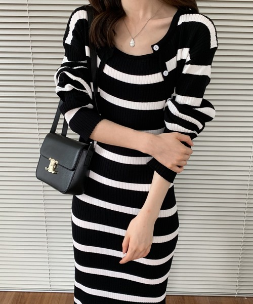 ECLIN（エクラン）の「ボーダー＆無地カーディガンセットリブニットキャミワンピース（ワンピース・レディース・ブラック/ブラック系その他/ベージュ/ベージュ系その他・FREE）」の15枚目の写真