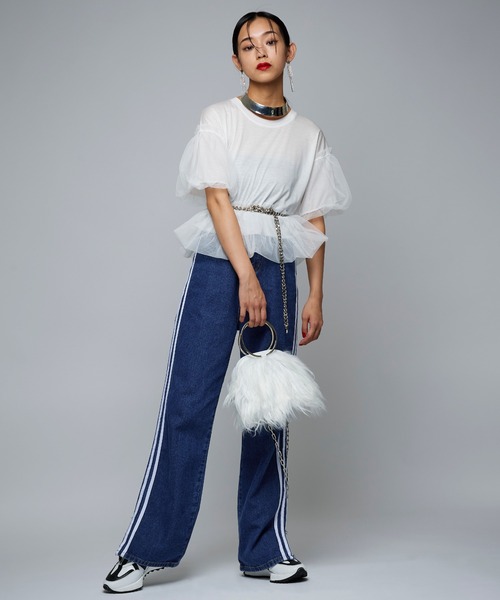 Narcissus（ナルシス）の「【Narcissus】チュールレイヤードTシャツ（Tシャツ/カットソー・レディース・ブラック/ホワイト・FREE）」の6枚目の写真