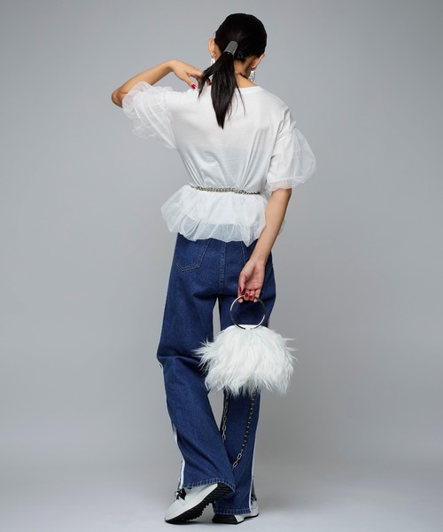 Narcissus（ナルシス）の「【Narcissus】チュールレイヤードTシャツ（Tシャツ/カットソー・レディース・ブラック/ホワイト・FREE）」の9枚目の写真