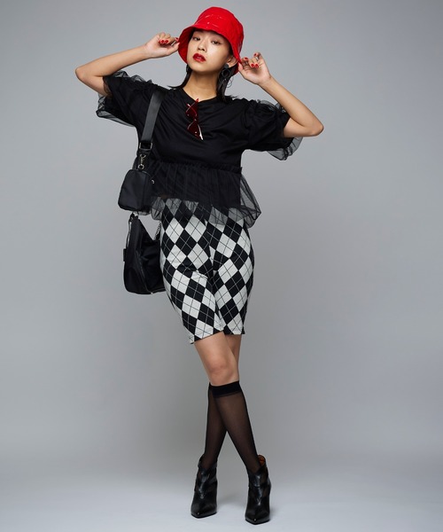 Narcissus（ナルシス）の「【Narcissus】チュールレイヤードTシャツ（Tシャツ/カットソー・レディース・ブラック/ホワイト・FREE）」の3枚目の写真