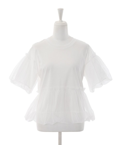 Narcissus（ナルシス）の「【Narcissus】チュールレイヤードTシャツ（Tシャツ/カットソー・レディース・ブラック/ホワイト・FREE）」の8枚目の写真