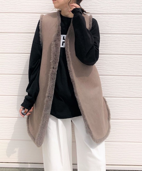 Q(キュー)の「リバーフェイクファーベスト(ベスト・レディース・ライトグレー/ブラウン/ベージュ・MEDIUM)」の14枚目の写真