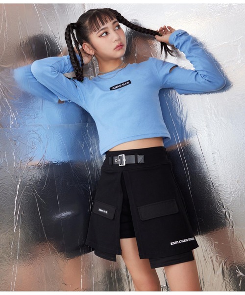 ANAP GｉRL（アナップガール）の「R+Sデザインストレッチスカパン（スカート・キッズ・ブラック・M/S/XS）」の2枚目の写真