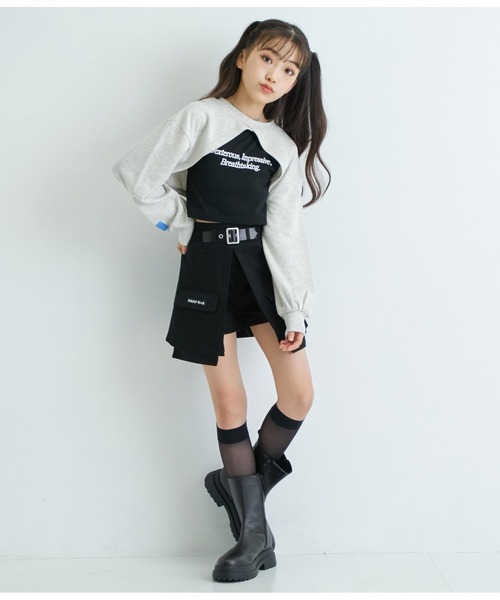 ANAP 黒 ロゴ入りキッズスカート サイズL セール】ベルトデザイン ハーフプリーツ スカート（スカート