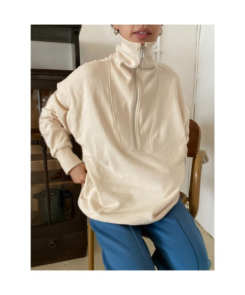 BLACK BY MOUSSY（ブラックバイマウジー）の「half zip sweat tops（ハーフジップスウェットトップス）（スウェット・レディース・オフホワイト/ライトブラック・FREE）」の14枚目の写真