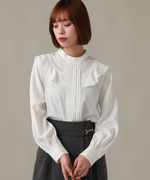 Cheek（チーク）の「ピンタックケープブラウス（シャツ/ブラウス・レディース・オフホワイト/ネイビー/オレンジ・MEDIUM）」の14枚目の写真