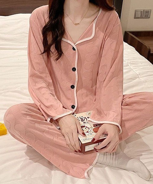 gossip!ロサンゼルス(ゴシップロサンゼルス)の「パイピングセットアップ ルームウェア 上下2点セット(ルームウェア/パジャマ・レディース・ブルー/ピンク・FREE)」の9枚目の写真