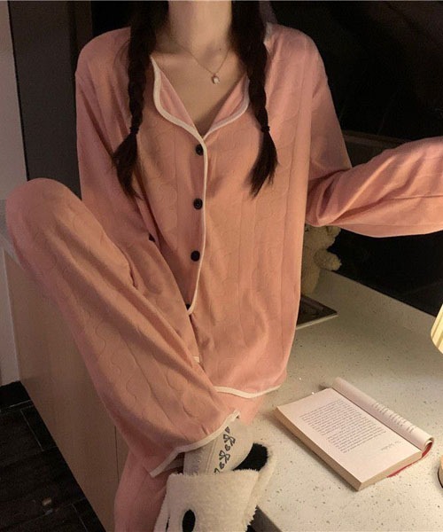 gossip!ロサンゼルス(ゴシップロサンゼルス)の「パイピングセットアップ ルームウェア 上下2点セット(ルームウェア/パジャマ・レディース・ブルー/ピンク・FREE)」の6枚目の写真