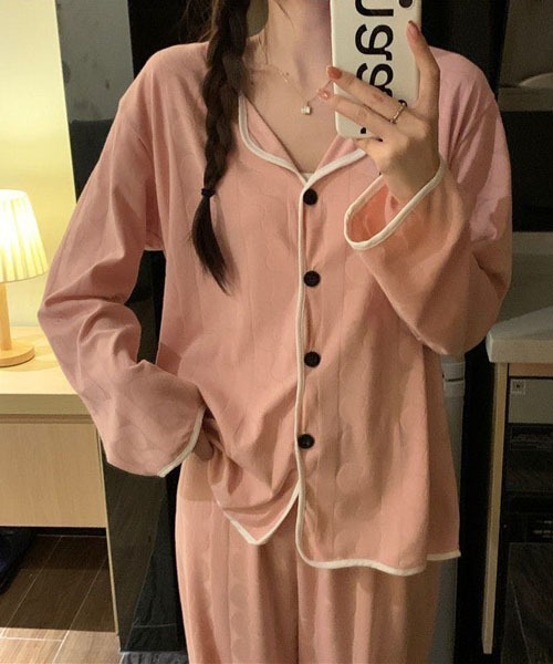 gossip!ロサンゼルス(ゴシップロサンゼルス)の「パイピングセットアップ ルームウェア 上下2点セット(ルームウェア/パジャマ・レディース・ブルー/ピンク・FREE)」の7枚目の写真