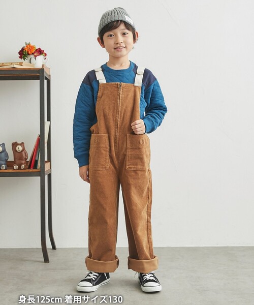 coen（コーエン）の「コーデュロイオーバーオール（サロペット/オーバーオール・キッズ・ライトピンク/ベージュ・150/110/130）」の6枚目の写真