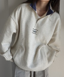 ワンポイント刺繍/プリントハーフジップスウェット