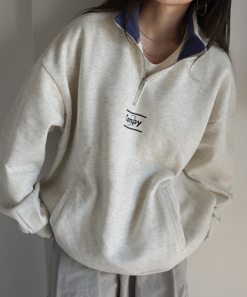 COURO（コウロ）の「ワンポイント刺繍/プリントハーフジップスウェット（スウェット・レディース・ライトグレー/レッド/ネイビー/オートミール/パープル/ブラック/グレー系その他/ブルー/ネイビー系/アイボリー系/ブラック系その他/ブルー系その他/パープル系その他/レッド系その他/ネイビー系1/アイボリー系1/カーキ系/カーキ/アイボリー/チャコール/ライトグレー系/グレー系その他2/ホワイト/チャコールグレー/ライトグレー系1/ブラック系その他2/アイボリー系2/グレー系/ネイビー系2/ブラック系その他3/グレー系その他3/グレー系その他4/ライトグレー系2/グレー系1・M/L）」の14枚目の写真