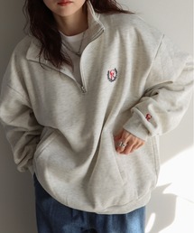 ワンポイント刺繍/プリントハーフジップスウェット