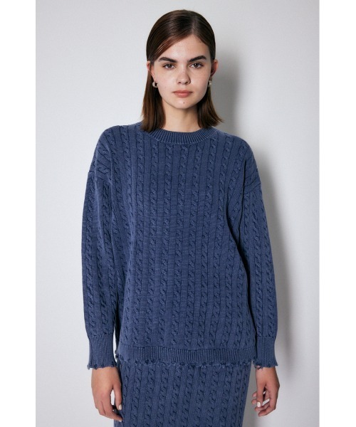 MOUSSY（マウジー）の「CABLE KNIT トップス（ニット/セーター・レディース・グリーン/ネイビー/イエロー・FREE）」の4枚目の写真
