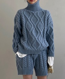 2点セットアップニット ケーブル編みニット＆ショートパンツ