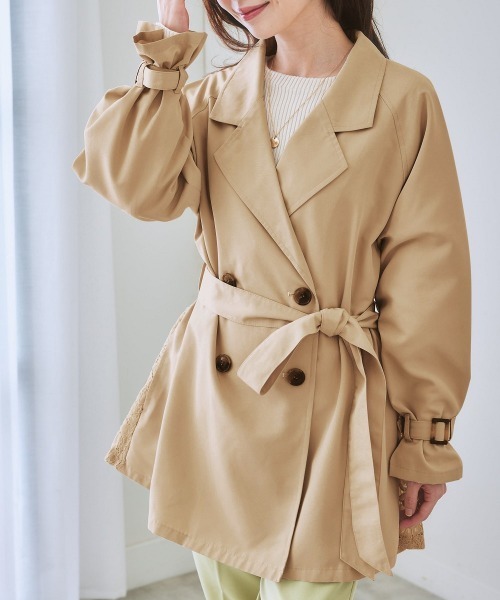 nissen（ニッセン）の「バックレースキャンディースリーブトレンチコート（トレンチコート・レディース・ネイビー/ベージュ・L/LL/S/M）」の5枚目の写真