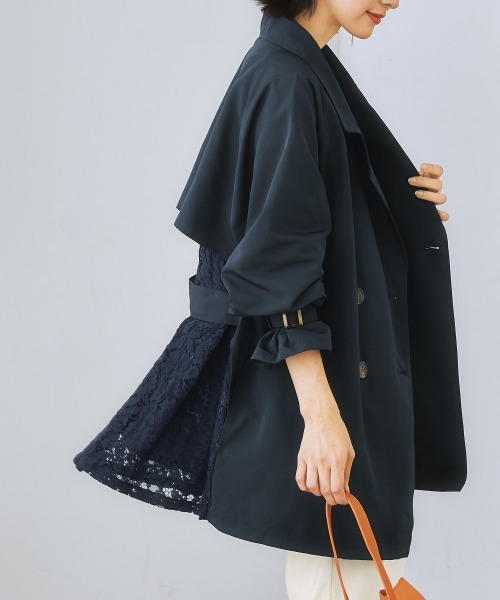 nissen（ニッセン）の「バックレースキャンディースリーブトレンチコート（トレンチコート・レディース・ネイビー/ベージュ・L/LL/S/M）」の13枚目の写真