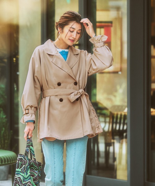 nissen（ニッセン）の「バックレースキャンディースリーブトレンチコート（トレンチコート・レディース・ネイビー/ベージュ・L/LL/S/M）」の3枚目の写真