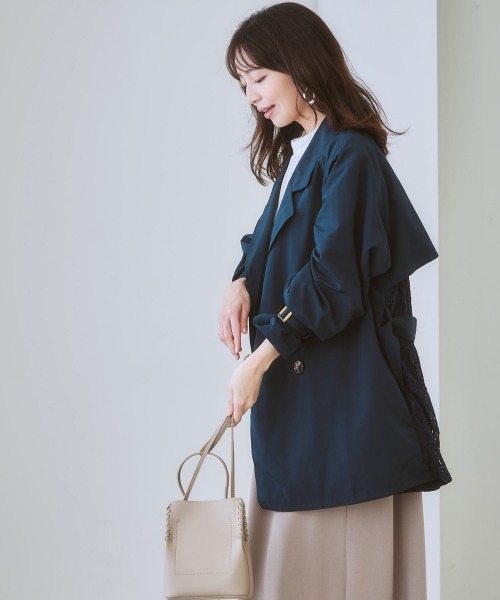 nissen（ニッセン）の「バックレースキャンディースリーブトレンチコート（トレンチコート・レディース・ネイビー/ベージュ・L/LL/S/M）」の16枚目の写真