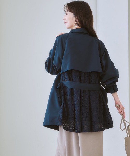 nissen（ニッセン）の「バックレースキャンディースリーブトレンチコート（トレンチコート・レディース・ネイビー/ベージュ・L/LL/S/M）」の17枚目の写真