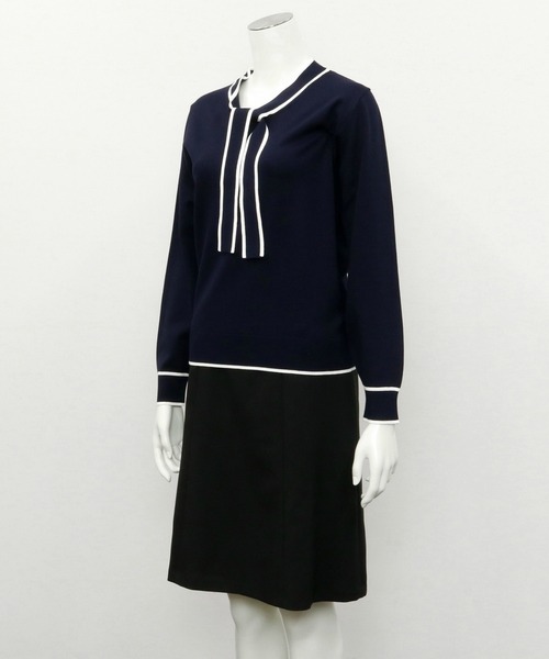 TOKYO SHIRTS（トウキョウシャツ）の「配色ボウタイ ニットプルオーバー（ニット/セーター・レディース・杢グレー/ネイビー・M/L）」の4枚目の写真