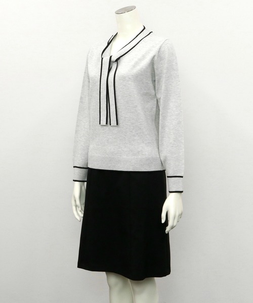 TOKYO SHIRTS（トウキョウシャツ）の「配色ボウタイ ニットプルオーバー（ニット/セーター・レディース・杢グレー/ネイビー・M/L）」の7枚目の写真