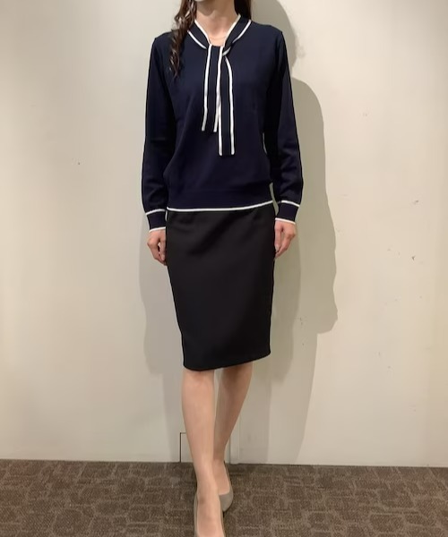 TOKYO SHIRTS（トウキョウシャツ）の「配色ボウタイ ニットプルオーバー（ニット/セーター・レディース・杢グレー/ネイビー・M/L）」の10枚目の写真