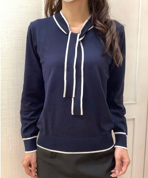 TOKYO SHIRTS（トウキョウシャツ）の「配色ボウタイ ニットプルオーバー（ニット/セーター・レディース・杢グレー/ネイビー・M/L）」の9枚目の写真