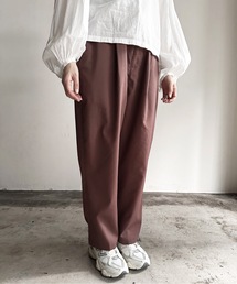 COMMONWARE:TRストレッチ タック ワイド テーパードパンツ