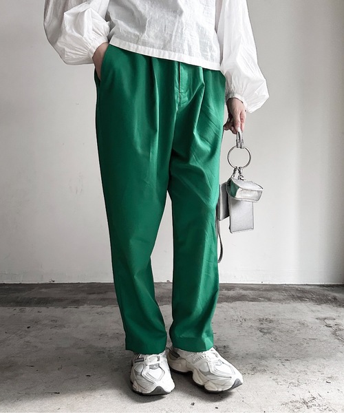 COMMON WARE（コモンウェアー）の「COMMONWARE:TRストレッチ タック ワイド テーパードパンツ（スラックス・レディース・カーキ/ブラック/サックスブルー/ベージュ/モカ/グリーン・L/XL/M）」の19枚目の写真