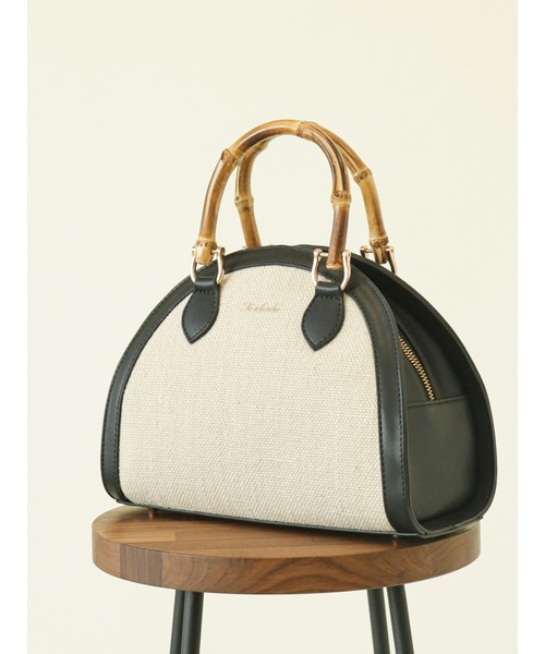 Te chichi(テチチ)の「ラウンドキャンバスバッグ(ハンドバッグ・レディース・ベージュ/ブラック・フリ-)」の1枚目の写真