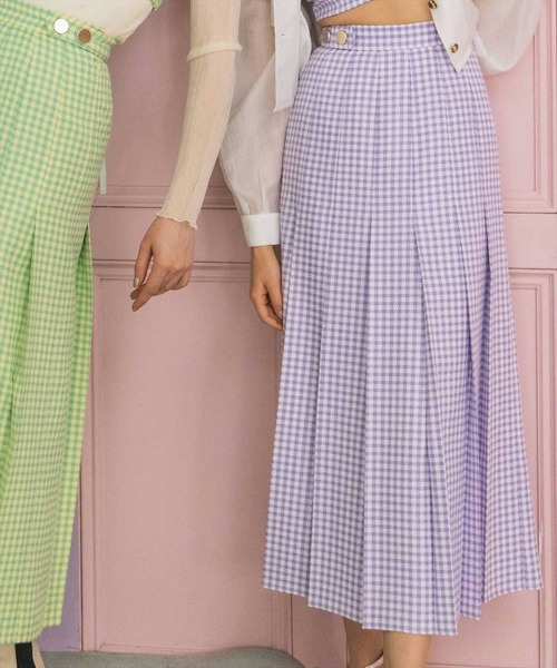 REDYAZEL（レディアゼル）の「ギンガムチェックプリーツロングスカート（スカート・レディース・グリーン/ブラック/ラベンダー・SMALL/MEDIUM）」の3枚目の写真