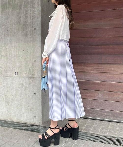 REDYAZEL（レディアゼル）の「ギンガムチェックプリーツロングスカート（スカート・レディース・グリーン/ブラック/ラベンダー・SMALL/MEDIUM）」の6枚目の写真