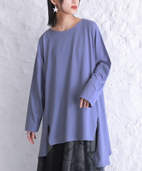 osharewalker（オシャレウォーカー）の「【廃盤】『裾アシメフレアカットソー』（Tシャツ/カットソー・レディース・グレイッシュブルー/ブラック/オフホワイト・FREE）」の3枚目の写真