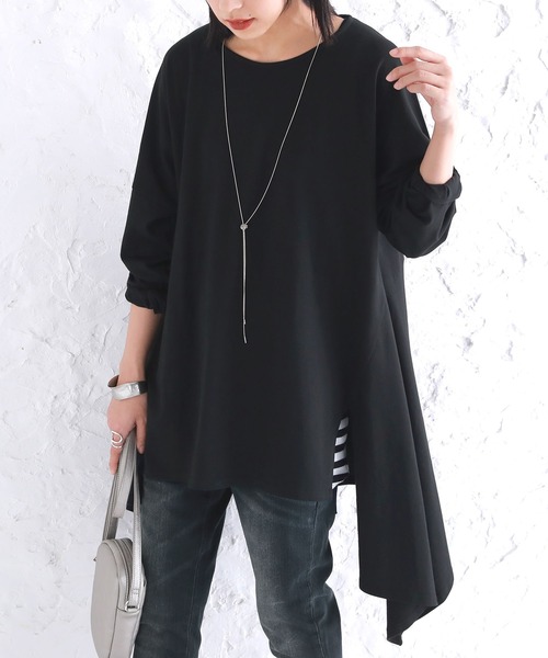 osharewalker（オシャレウォーカー）の「【廃盤】『裾アシメフレアカットソー』（Tシャツ/カットソー・レディース・グレイッシュブルー/ブラック/オフホワイト・FREE）」の2枚目の写真