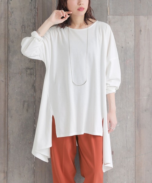 osharewalker（オシャレウォーカー）の「【廃盤】『裾アシメフレアカットソー』（Tシャツ/カットソー・レディース・グレイッシュブルー/ブラック/オフホワイト・FREE）」の5枚目の写真