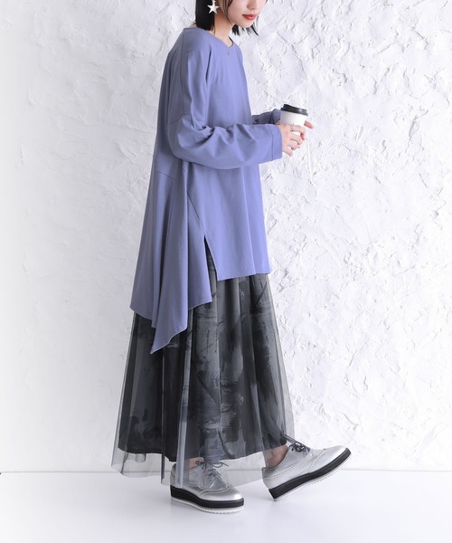 osharewalker（オシャレウォーカー）の「【廃盤】『裾アシメフレアカットソー』（Tシャツ/カットソー・レディース・グレイッシュブルー/ブラック/オフホワイト・FREE）」の12枚目の写真