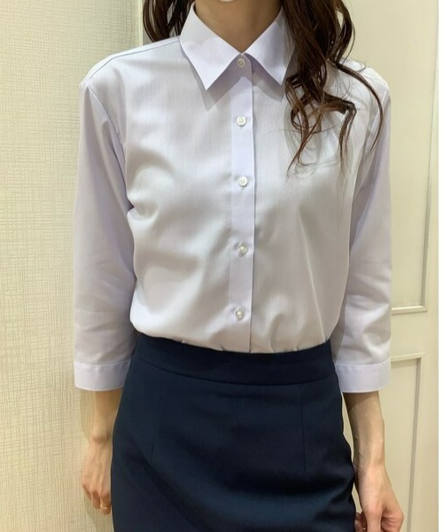 TOKYO SHIRTS(トウキョウシャツ)の「形態安定ノーアイロン レギュラー 七分袖ビジネスワイシャツ(ビジネスシャツ・レディース・ラベンダー・XL/S/L/M/LL/XS)」の6枚目の写真