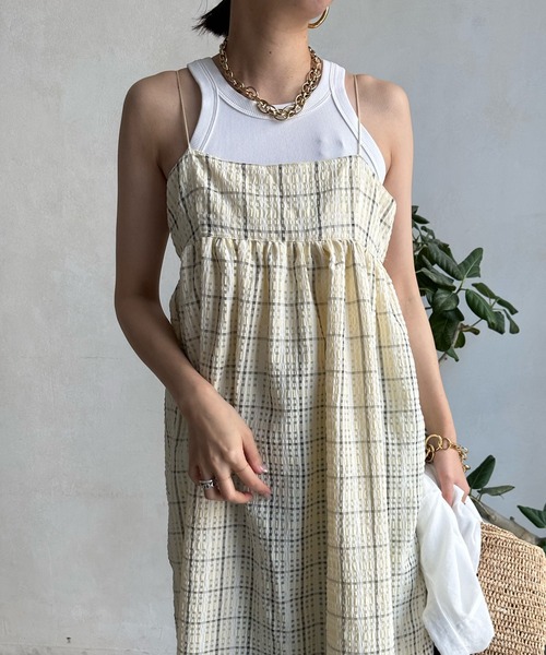 DouDou(ドゥドゥ)の「【WEB限定】シアーチェックビスチェキャミワンピース(ワンピース・レディース・アイボリー/ブラック・FREE)」の20枚目の写真