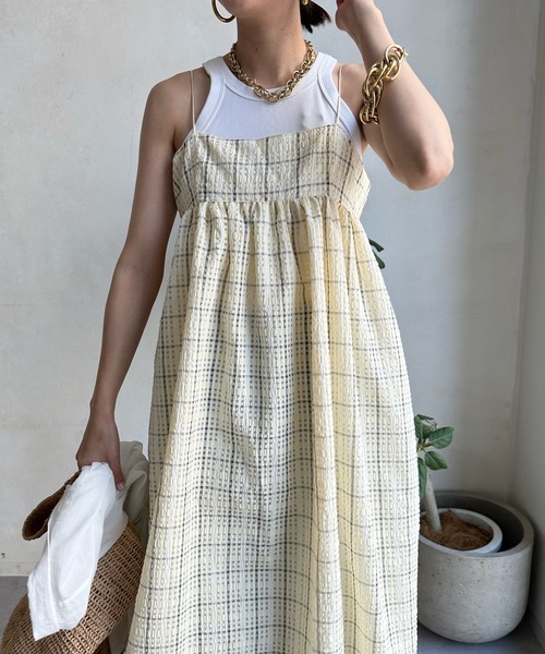DouDou(ドゥドゥ)の「【WEB限定】シアーチェックビスチェキャミワンピース(ワンピース・レディース・アイボリー/ブラック・FREE)」の22枚目の写真