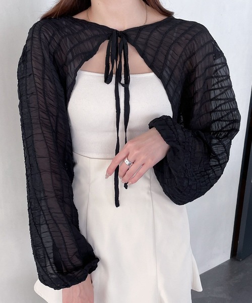 Heather(ヘザー)の「ウネウネシアーボレロカーディガン 198244(カーディガン/ボレロ・レディース・ブラック/アイボリー・FREE)」の9枚目の写真