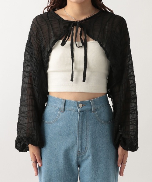 Heather(ヘザー)の「ウネウネシアーボレロカーディガン 198244(カーディガン/ボレロ・レディース・ブラック/アイボリー・FREE)」の15枚目の写真