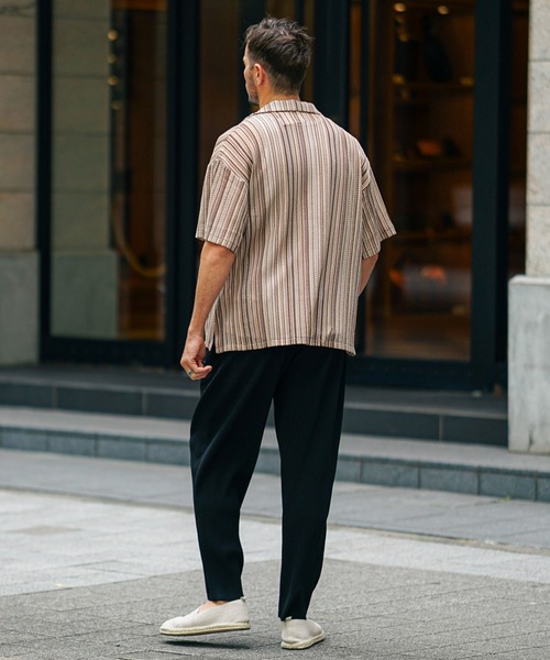 SOMEDIFF(サムディフ)の「【SOMEDIFF】メッシュストライプオープンカラー半袖シャツ メンズ レースシアー ルーズシルエット トップス オーバーサイズ 無地 春服(シャツ/ブラウス・メンズ・ブラック/ブルー/ベージュ・XL/M/L)」の11枚目の写真