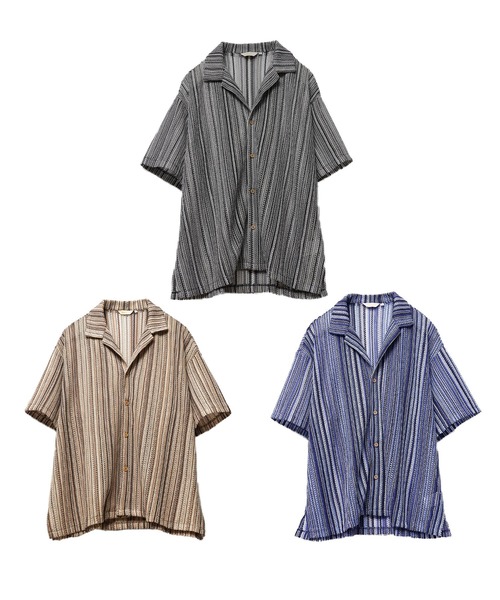 SOMEDIFF(サムディフ)の「【SOMEDIFF】メッシュストライプオープンカラー半袖シャツ メンズ レースシアー ルーズシルエット トップス オーバーサイズ 無地 春服(シャツ/ブラウス・メンズ・ブラック/ブルー/ベージュ・XL/M/L)」の14枚目の写真