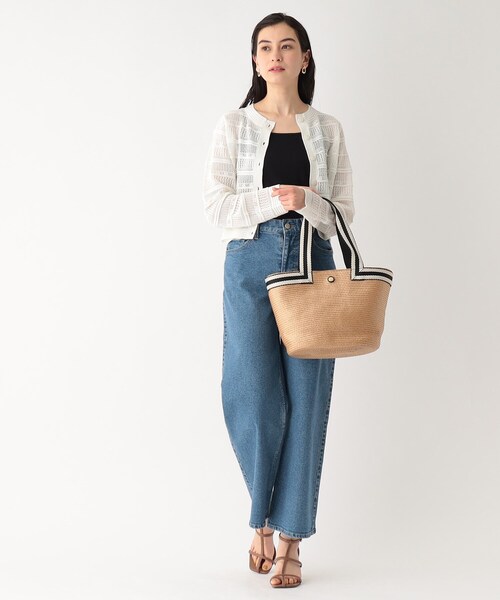 OPAQUE.CLIP（オペークドットクリップ）の「◆スカシ柄編みニットカーディガン【洗える】（カーディガン/ボレロ・レディース・ホワイト系/ブラック/ダークオレンジ・00）」の4枚目の写真