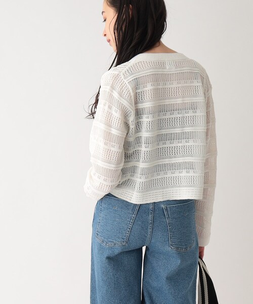 OPAQUE.CLIP（オペークドットクリップ）の「◆スカシ柄編みニットカーディガン【洗える】（カーディガン/ボレロ・レディース・ホワイト系/ブラック/ダークオレンジ・00）」の8枚目の写真