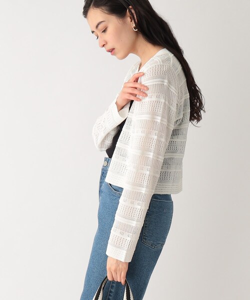 OPAQUE.CLIP（オペークドットクリップ）の「◆スカシ柄編みニットカーディガン【洗える】（カーディガン/ボレロ・レディース・ホワイト系/ブラック/ダークオレンジ・00）」の9枚目の写真