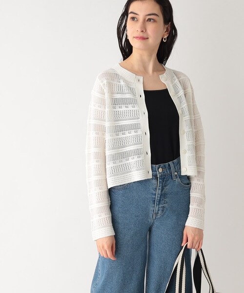 OPAQUE.CLIP（オペークドットクリップ）の「◆スカシ柄編みニットカーディガン【洗える】（カーディガン/ボレロ・レディース・ホワイト系/ブラック/ダークオレンジ・00）」の10枚目の写真